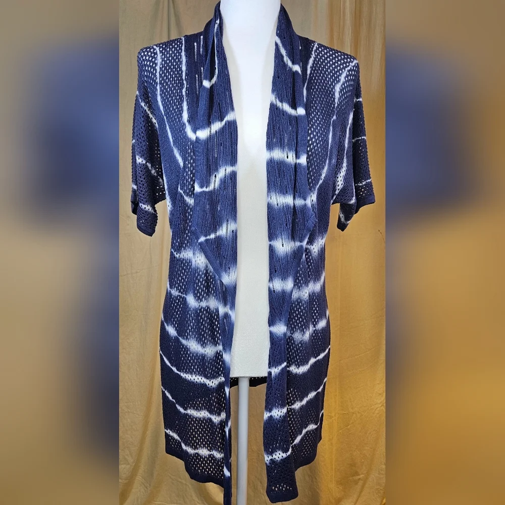 Vintage Design 365 Blue And White Short-sleeved Wrap Size Small - Picture 1 of 9